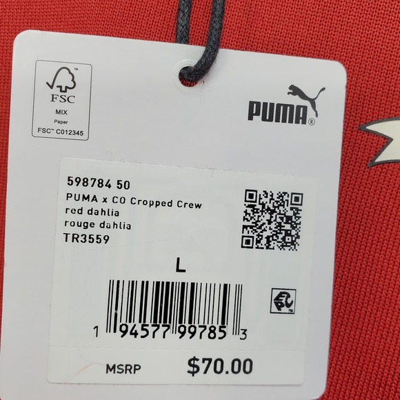 Puma X Charlotte Olympia Cropped Sweatshirt Women's Large Red Dahlia Pullover - Picture 6 of 16